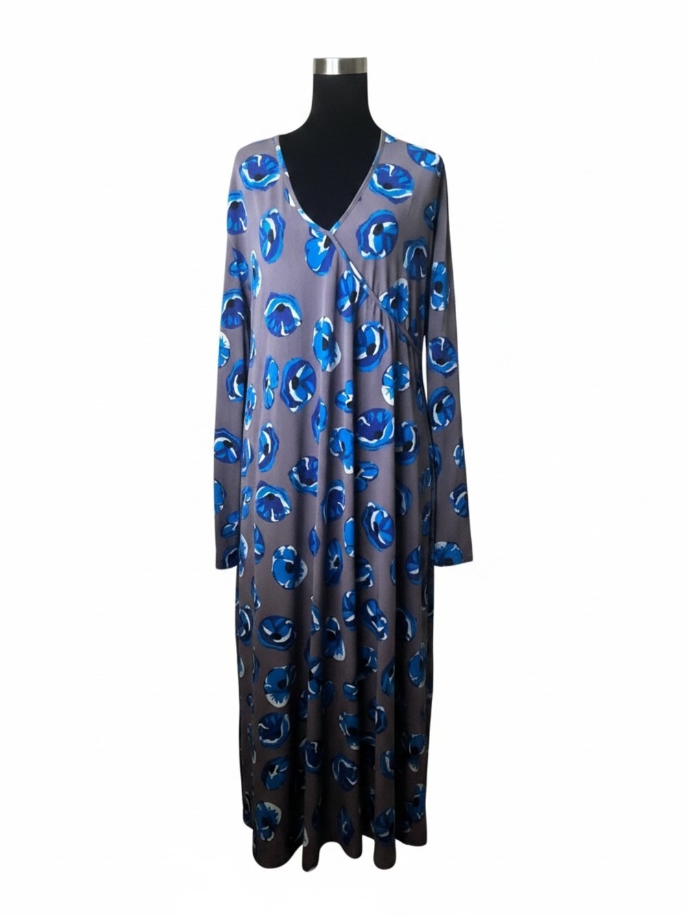 Twiggy London 3X Maxi Dress with Blue Poppy Floral Print Long Sleeves Plus Size